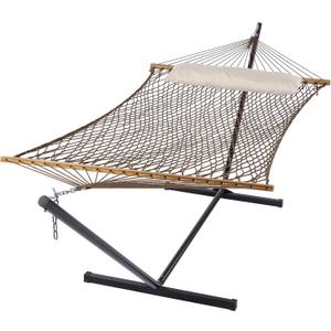 SUNCREAT Portable Hammock with Stand,Heavy Duty Standing Hammock, 450 lbs Capacity, Brown