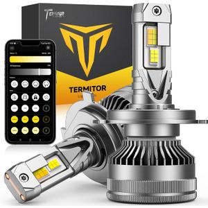 Termitor Smart H4 Light Bulb, 0-80000LM 1500% Super Brighter, App-Controlled Dimming & Color Temperature, 3000K Yellow to 6500K Cool White for Bluetooth 9003/HB2 Fog Light, Plug and Play, Pack of 2