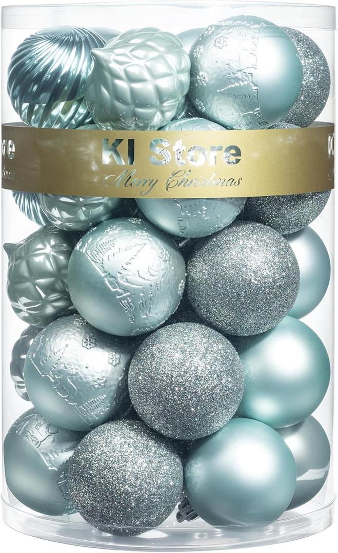 KI Store Seaform Green Christmas Balls 34pcs 2.36-Inch Christmas Tree Decoration Ornaments for Xmas Tree Holiday Wreath Garland Decor Ornaments Hooks Included