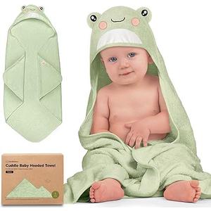 KeaBabies Hooded Baby Towel for Newborn - Viscose Derived from Bamboo Large Baby Bath Towels with Hood for Boys, Girls, Toddler, Extra Absorbent & Soft Newborn Bath Essentials (Frog) (Regular 35x35)