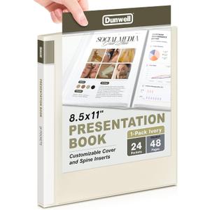 Dunwell Presentation Binder 24-Pocket, Displays 48 Pages, 8.5x11 Portfolio Binder with Plastic Sleeves, Storage and Organizer for Documents, Certificates, Projects, Photos (Ivory)