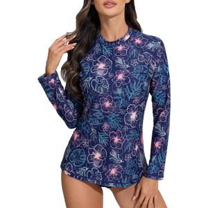 Halcurt Womens Long Sleeve Rash Guard Swim Shirts with Built in Bra UPF50+ Sun Protection Swimsuit Top (S)