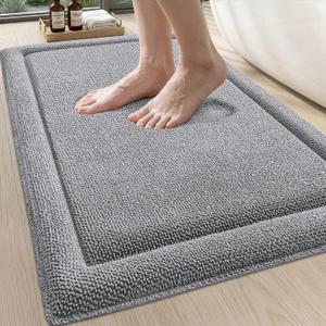 DEXI Memory Foam Bath Mat 36x24, Soft Absorbent Chenille Bathroom Rug, Non Slip Quick Dry Bath Mats for Bathroom, Thick Plush Floor Carpet for Tub Shower, Sink, Light Grey