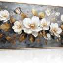 FUHAIHUA Wood Framed Canvas Wall Art For Living Room Wall Decor For Bedroom Office Wall Decoration White Flower Painting Farmhouse Pictures Artwork Room Aesthetic Home Decor 20x40 In (40L" x 20W", White Flower Wood Framed)