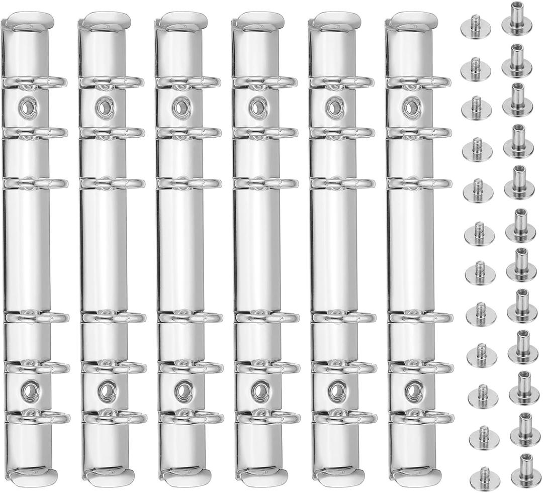 PATIKIL A6 6-Hole Ring Binder Mechanisms, 6 Set Binder Spines Replacement, Silver Tone, 6.8×0.7 inches/17.5×2 cm (L*W)