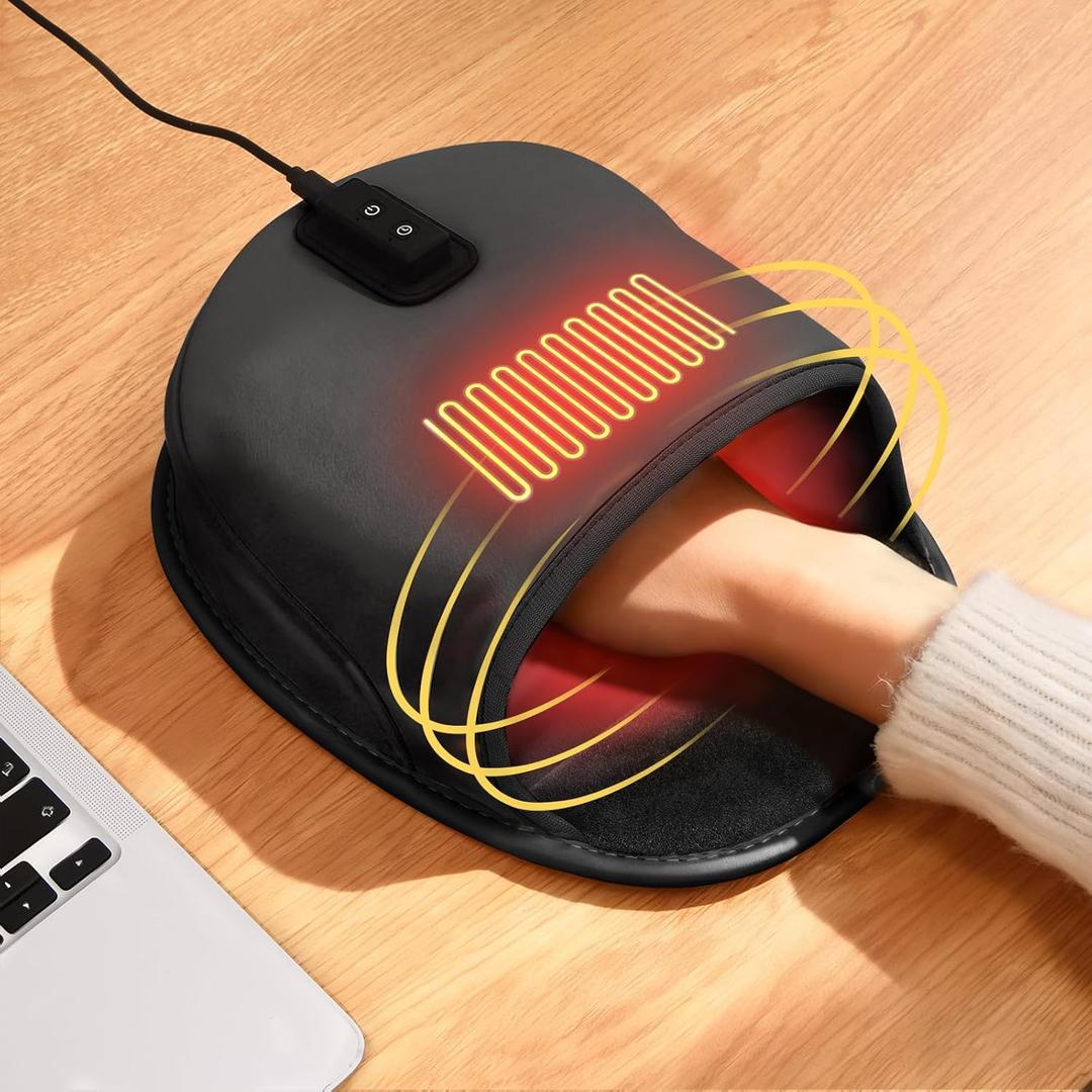 Heated Mouse Pad Hand Warmer - Dual-Sided Heating USB Heated Mouse Pad - 3 Temperature & Timer Settings Faux Lether Surface Mouse Hand Warmer - Gift for Office Work Home Gaming - Black