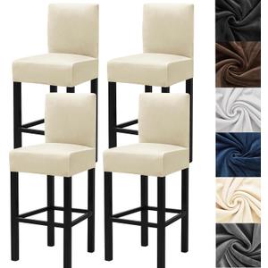 HFCNMY Bar Stool Covers,4 Pack Stretch Bar Stool Covers with Backs Velvet Bar Stool Covers Barstool Seat Cover Washable Bar Chair Covers High Chair Cover with Elastic Bands Beige