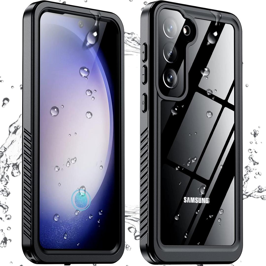 Temdan for Samsung Galaxy S23 Case,Waterproof Built-in Lens & Screen Protector[Full Body Shockproof][12 FT Military Drop Proof][Dustproof][IP68 Underwater] Case for Galaxy S23 5G 6.1-Black/Clear
