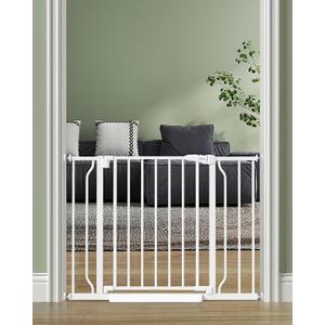 Baby Gate No Drilling, 29"-40" Dog Gate Indoor for Stairs & Doorways | Auto Close, Pressure Mounted Adjustable Pet Gate Indoor, Easy Walk Through Child Gate for Baby & Pet Stroller Friendly, White