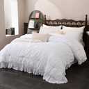 Herside White Comforter Set King Size,Ruched Boho Bedding Bed-in-a-Bag for All Seasons,Fluffy Luxury Ruffle Bedding Set with Comforter, Flat Sheet, Fitted Sheet, Pillow Shams, Pillowcases