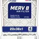 Filter King 20x36x1 Air Filter | 4-PACK | MERV 8 HVAC Pleated A/C Furnace Filters | MADE IN USA | Actual Size: 19.5 x 35.5 x .75"