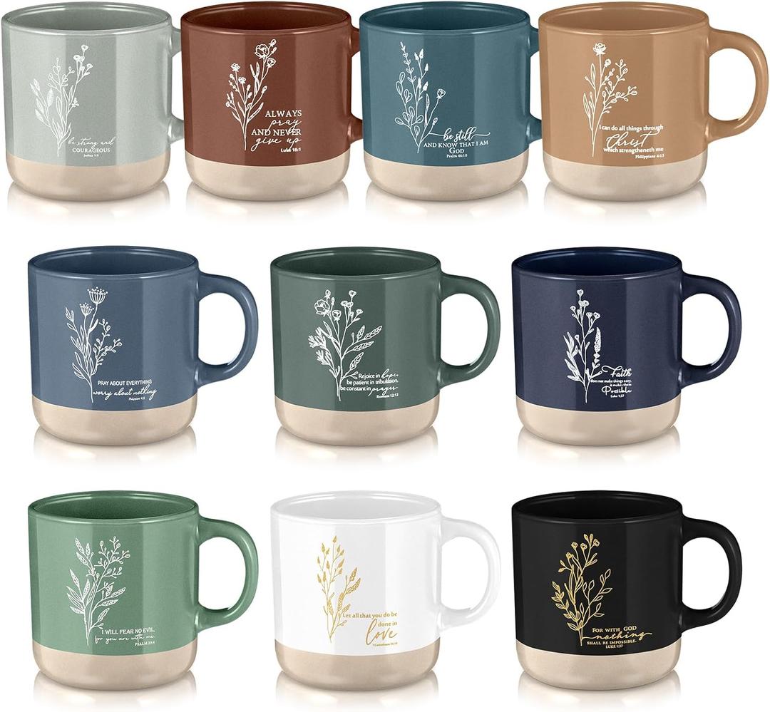 Didaey Mother's Day Christian Mugs Bulk for Women Inspirational Bible Verse Christian Coffee Mugs 13 oz Religious Ceramic Cup Church Gifts for Men Volunteer Sunday School Teacher(Neutral Color,10 Pcs)