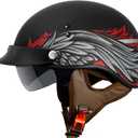 VCAN Cruiser Half Face Motorcycle Helmet with Drop-Down Sun Visor, Removable Peak and Quick Release Buckle (X-Large, Flat Black Phoenix)