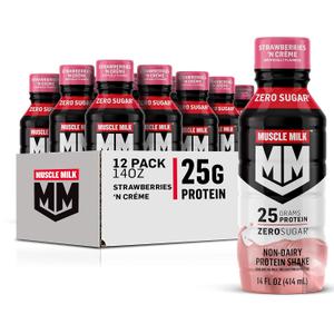 Muscle Milk Genuine Protein Shake, Strawberries 'N Crème, 25g Protein, 14 Fl Oz, 12 Pack (EXP 11/01/26)