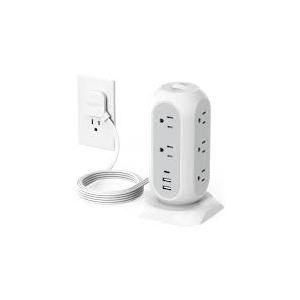 Tower Power Strip Flat Plug with 11 Outlets 3 USB (1 USB C), TESSAN Surge Protector Tower 1625W/13A,1050J Protection, 6 Feet Extension Cord with Multiple Outlets, Office Desk Supplies, Dorm Essentials