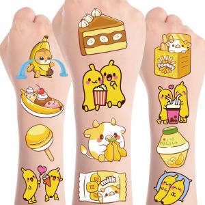 2 x Cute Banana Temporary Tattoos - 96 Pcs Banana Animals Tattoo Stickers for Kids, Birthday Party Favors Goodie Bag Fillers Supplies Decorations, School Prizes Rewards Gifts (8 Sheets)