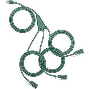 DEWENWILS 25Ft Outdoor Extension Cord Multiple Outlets, Evenly Spaced 3 Outlets Plugs with Safety Cover, 16/3 SJTW Weatherproof Wire for Outdoor String Lights and Holiday Decorations (25 FT, Green)