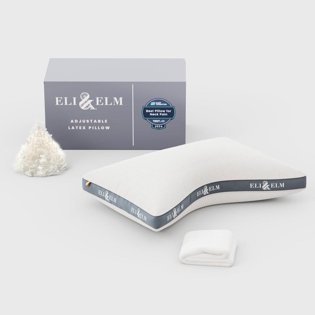 Eli & Elm | Best Ergonomic Side Sleeper Pillow for Neck Pain. Supportive Cooling Latex Fill with Luxury Breathable Cover. U-Shape Contoured Design. Queen Size Bed Pillow. (Pillow & Pillow Case)