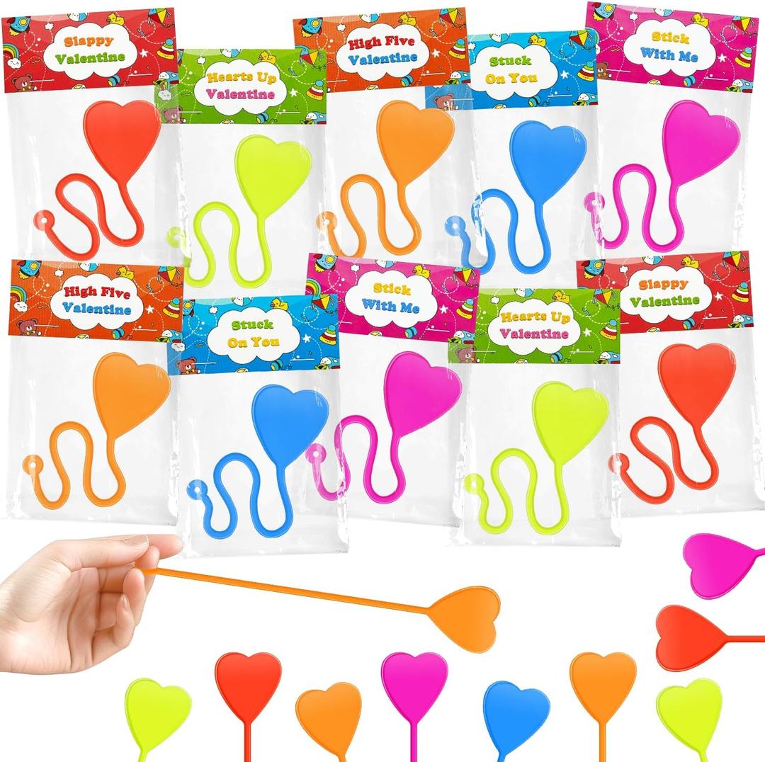 Non Candy Valentines Gifts for Kids School Class-28 Pack, Valentine Day Classroom Exchange Cards with Heart Sticky Hands Toys for Toddler Boy Girl, Party Favors Goodie Bag Stuffers Treat Prizes