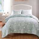 Greenland Home Coastal Paradise Reversible Matelass Coverlet Quilt Set, 3-Piece King/Cal King, Marina Seafoam