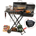 kscocinaBBQ Portable Charcoal Grill with Smoking Function, Foldable Suitcase Design with Wheels, Multi-Tier Storage Rack & Waterproof Cover for Outdoor BBQ Parties (Black)