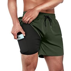 BRISIRA Mens Swim Trunks Swim Shorts Quick Dry 5 inch Inseam Beach Shorts with Compression Liner and Zipper Pocket, Size M