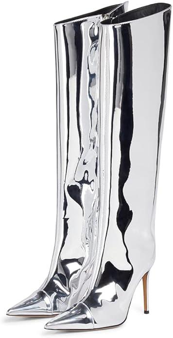 Arqa Shoes Studio Womens British style fashion knee high boots Pointed Toe stiletto High heels back zipper Fall winter long Boots dress Shoes, Size 39