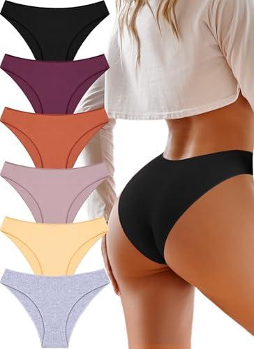 UNDER THE SEA 6 Pack Cotton Underwear for Women Low Rise Bikini High Cut Breathbale Sexy Hipster Cheeky Womens Panties S