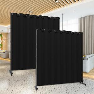 Room Divider Kit, 13.1 ft x 6.6 ft, 4 Rolling Wheels Curtain Divider Stand, Metal Frame, Darking Curtain, L-Shape Dressing Room for Boutique, Expandable Room Partition for Home