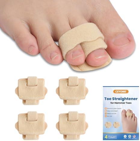 Hammer Toe Correctors for Women & Men - 4 Pcs Adjustable Toe Splints with Aluminum Support for Broken, Curled, or Bent Toes - Pain Relief & Toe Alignment