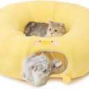 EHEYCIGA Cat Tunnel Bed for Indoor Cats, Cute Cat Donut Toy Tunnel for Small Large Cats with Washable Circle Cushion, Peekaboo Pet Cave Play Tunnel for Kitten, Puppy, Rabbit (Yellow)