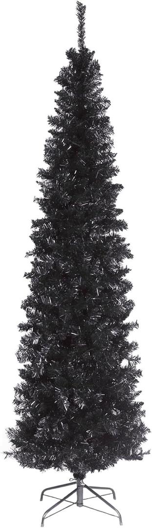 National Tree Company 6 ft Unlit Black Tinsel Artificial Christmas Tree, 520 Tips, Includes Stand