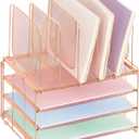 Desk Organizers and Accessories, 3-Tier Paper Organizer with 5 Vertical File Holders, File Organizer for Desk (Rose Gold, 3T)