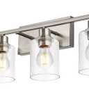 VINLUZ 6 Light Brushed Nickel Wall Lighting with Seeded Glass Shade,Contemporary Bathroom Light Fixture Over Mirror Wall Mounted Lamp for Dressing Table Bedroom