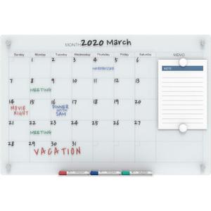 Audio-Visual Direct Magnetic Glass Dry Erase Board Set (3' x 2', Calendar White) for Wall - Monthly Planner