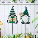 TERESA'S COLLECTIONS St. Patricks Decorations Outdoor for Home, 2Pcs Metal Gnome Decor Garden Stakes, Saint Patricks Yard Art Welcome Signs Gifts, Luck of The Irish Decor Yard Lawn Porch, 23" (Medium, Green)