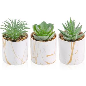 Der Rose 3 Pack Small Fake Plants Succulents Plants Artificial in Pots for Home Office Desk Decor for Women (Green)