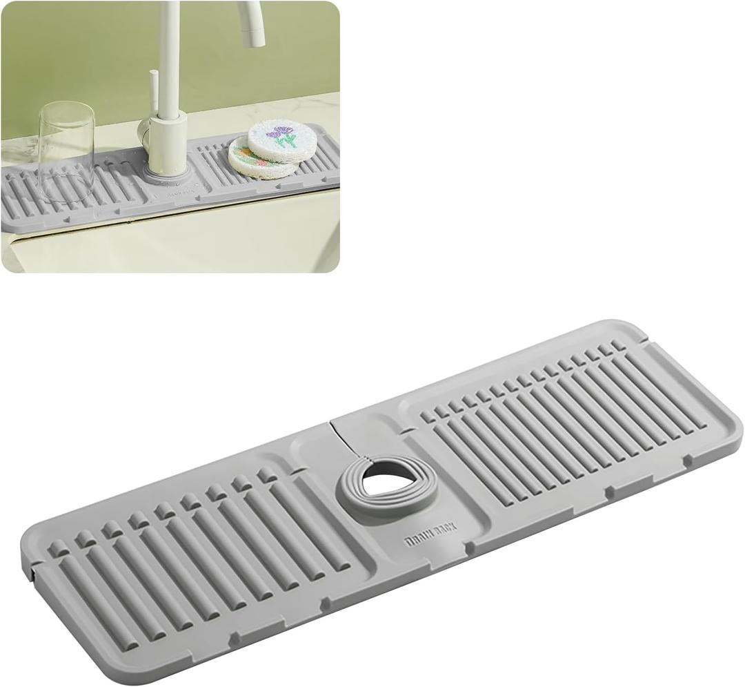 Faucet Mat for Kitchen Sink – Adjustable Silicone Stone Sink Splash Guard with Fast Drying Properties , Perfect for Bathroom, Laundry & Bar – Durable Kitchen Sink Accessories Gray