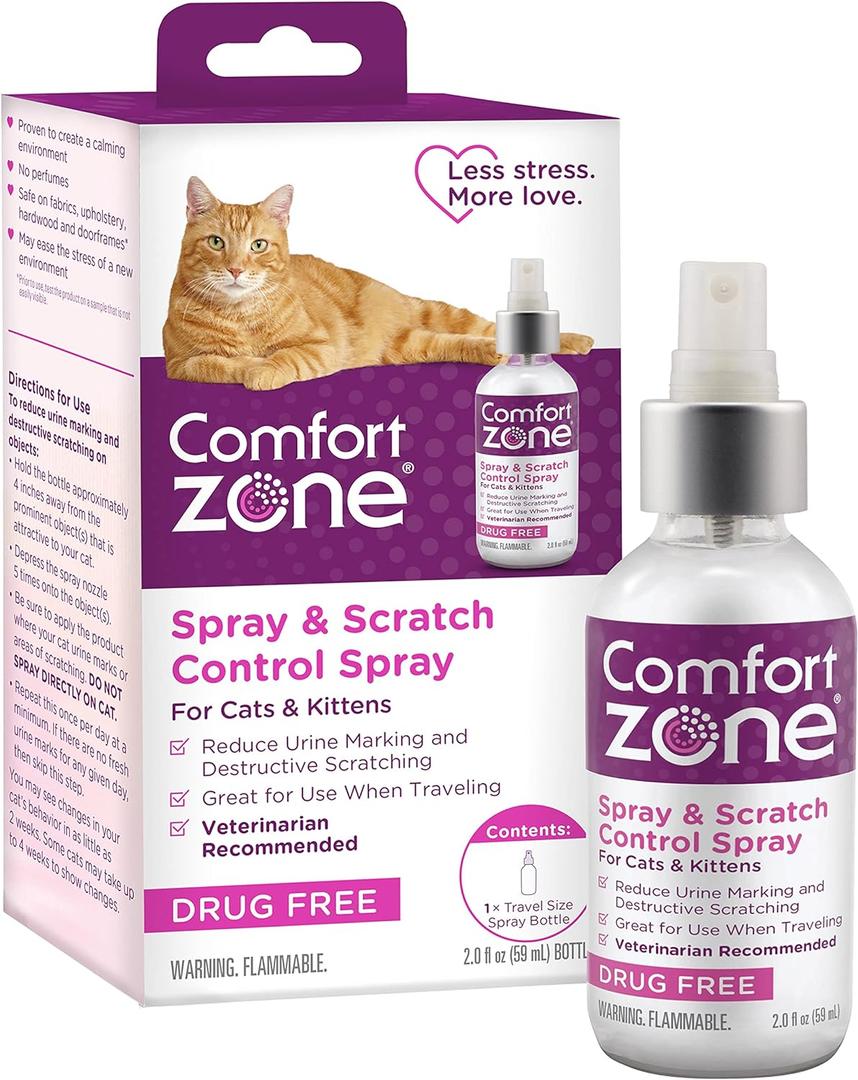 Comfort Zone Cat Calming Pheromone Spray: Travel Size (2 oz); Proven to Reduce Destructive Scratching, Urine Marking, and Stress Comfort Zone Cat Calming Pheromone Spray: Travel Size (2 oz); Proven to Reduce Destructive Scratching, Urine Marking, and Stress