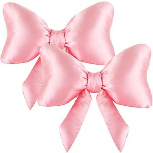 Homaisson 2 Pcs Pink Bow Throw Pillow Set, 23.6 x 13.8 in Decorative Bow Pillows, Big Bow Pillow, Satin Bow Shaped Pillow, Soft Decorative Pillows for Sofa, Bed