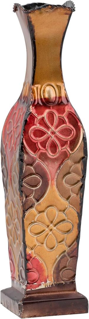 Elements Harlequin Embossed Decorative Metal Vase, Home Decor for Dried Flower and Artificial Floral Arrangements, Living Room, Bedroom, Table Centerpiece, 17-Inch