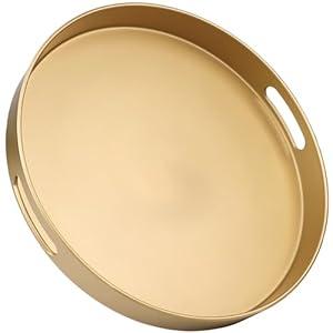 SforGUVA Round Gold Decorative Serving Tray with Handles, 13” Versatile Ottoman Tray for Coffee Table, Entertaining, Outdoor Patio, Living Room