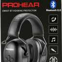 PROHEAR 037 Bluetooth 6.0 Hearing Protection Headphones with Rechargeable 1500mAh Battery, 30dB SNR Safety Noise Reduction Ear Muffs 120H Playtime for Mowing, Workshops, Snowblowing  Black