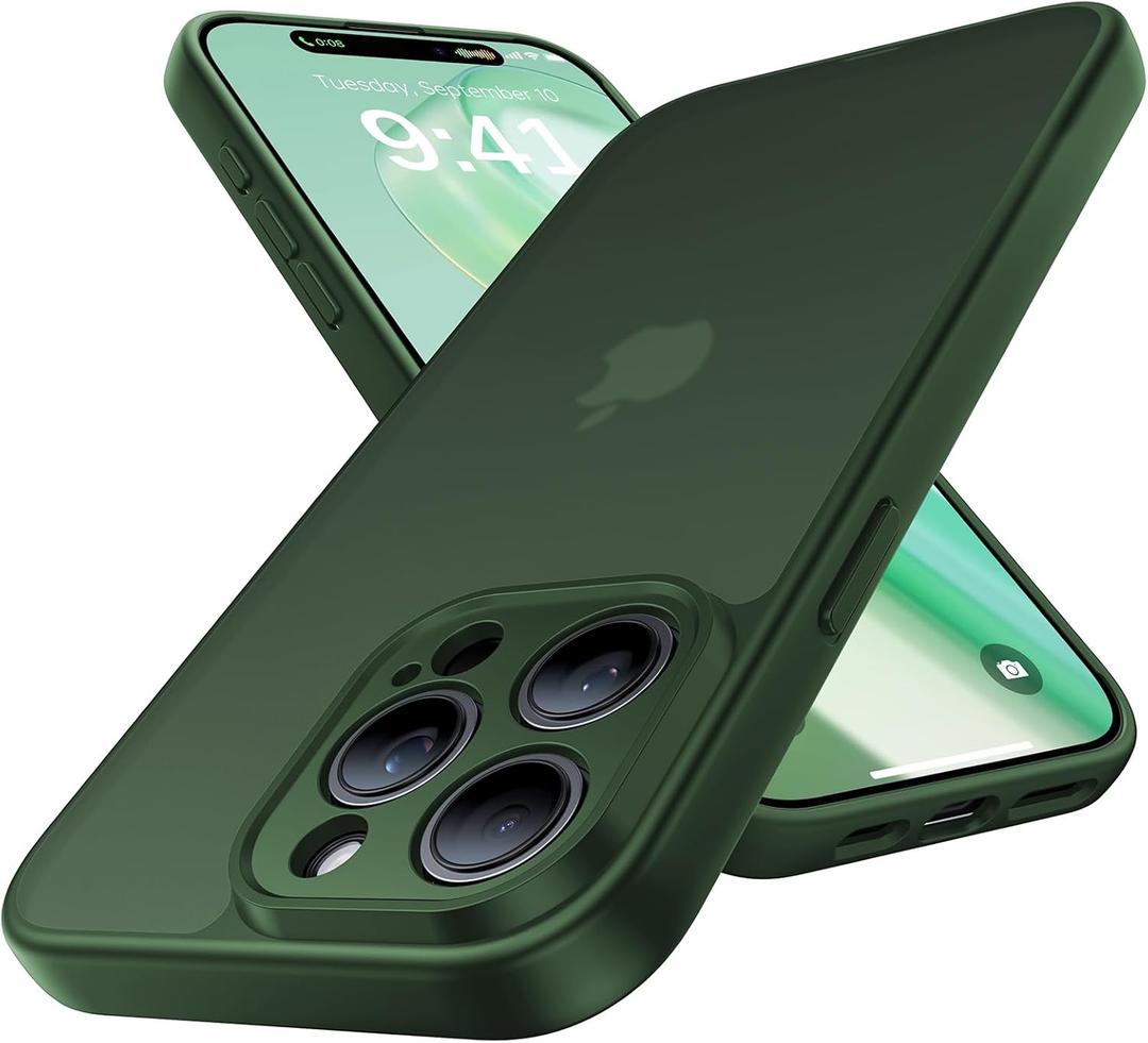 Shockproof for iPhone 15 Pro Max Case, [Camera Protection] [Military-Grade Drop Protection] Protective Anti-Yellow Slim Translucent Skin-Friendly for iPhone 15 Pro Max Phone Case, Forest Green