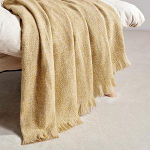 BOURINA Faux Cashmere Fringe Throw Blanket Decorative Lightweight Throw Soft Cozy for Bed or Sofa Outdoor Blanket, 50" x 70" Yellow (50"x70", Yellow)