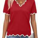 BONITEE Womens Summer Short Sleeve Tops Casual V Neck Shirts Classy Knit Pullover Blouses Lightweight Sweater Cute Clothes (Red, L)