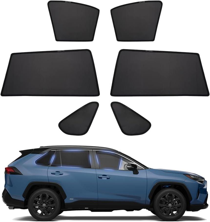 Powerty Window Sun Shade for 2013-2018 Toyota RAV4 Accessories -Upgrade Double Layer Rear Windshield Shade 6 Pack Light Block Car Privacy Cutains Shades for Baby, Camping, Napping, Sleeping
