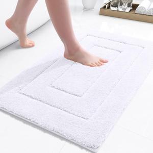 Buganda Bathroom Rugs, 24" x 16", Soft and Absorbent Microfiber Bath Rugs, Non-Slip Shaggy Shower Carpet, Machine Wash Dry Bath Mats for Bathroom Floor, Tub and Shower, White