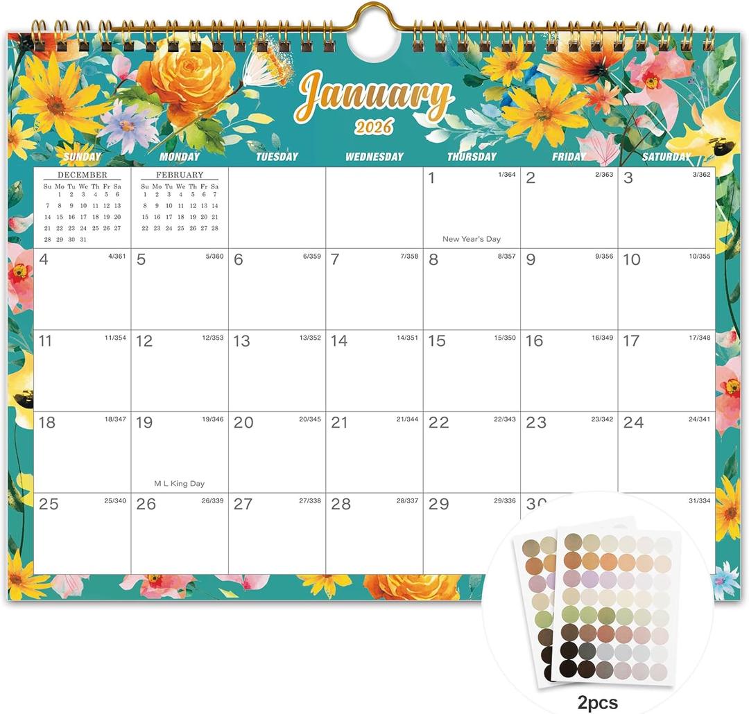 3 x Calendar 2026-18 Monthly Wall Calendar, January 2026 - June 2027, 8.5" x 11", Calendar 2026-2027 with Twin-Wire Binding, Hanging Hook, Blocks and Julian Dates (Flowers Wall Calendar)