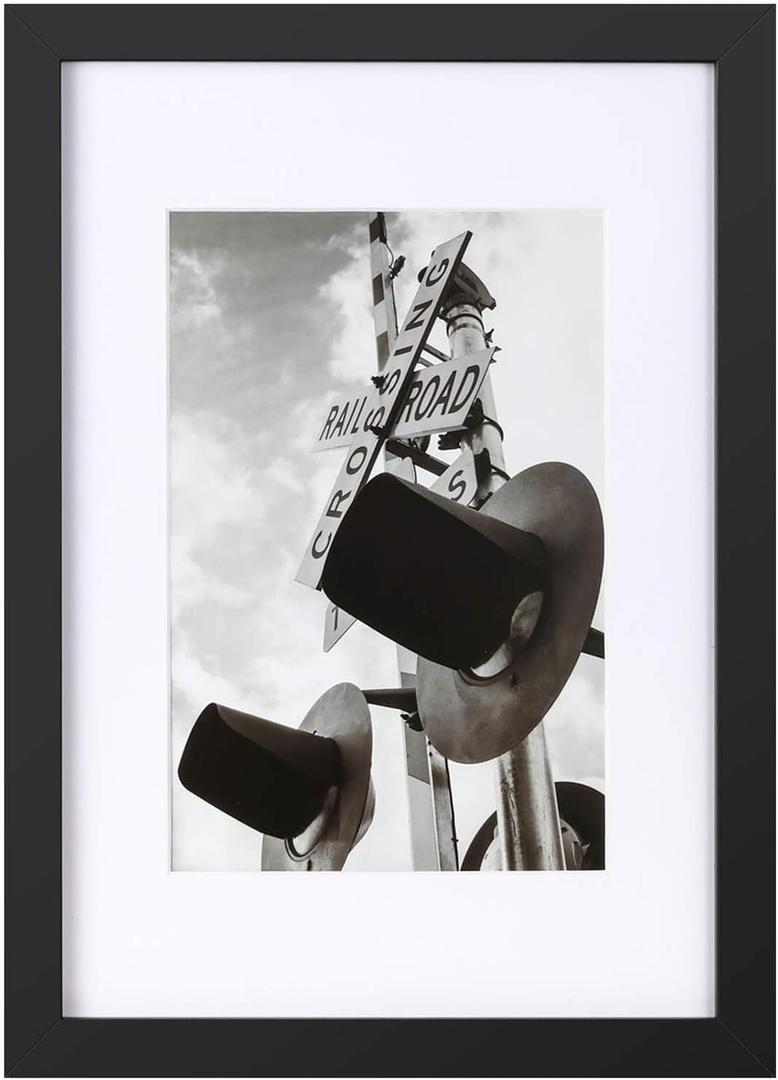 ONE WALL Tempered Glass 9x13 Picture Frame with Mats for 6x9 Photo, Black Wood Frame for Wall and Tabletop - Mounting Hardware Included